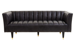 King Three Seater Black Leather Sofa With Flared Arms