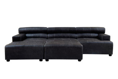 Armless Antique Black Leather Modular Sofa Chair, King - Image 9