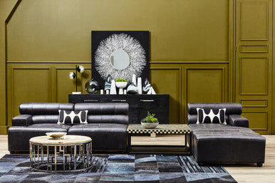 King Armless Distressed Slate Leather Sofa Chair