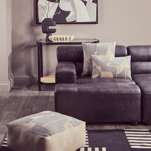 King Antique Black Leather Left Hand Modular Chaise Sofa