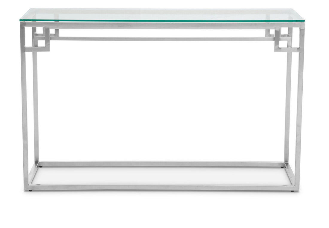 Allure Tempered Glass Silver Finish Console Table