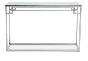 Allure Tempered Glass Silver Finish Console Table