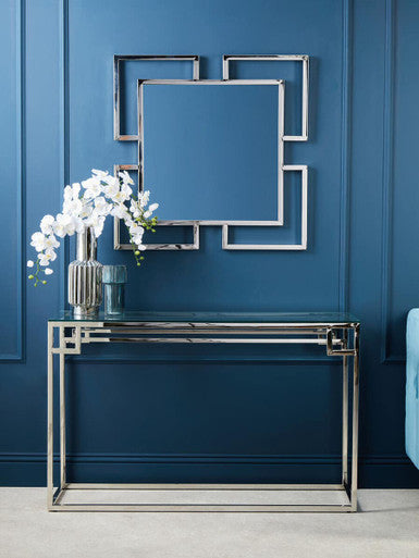 Allure Tempered Glass Silver Finish Console Table