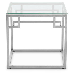 Allure Silver Finish Side Table with Tempered Glass Top