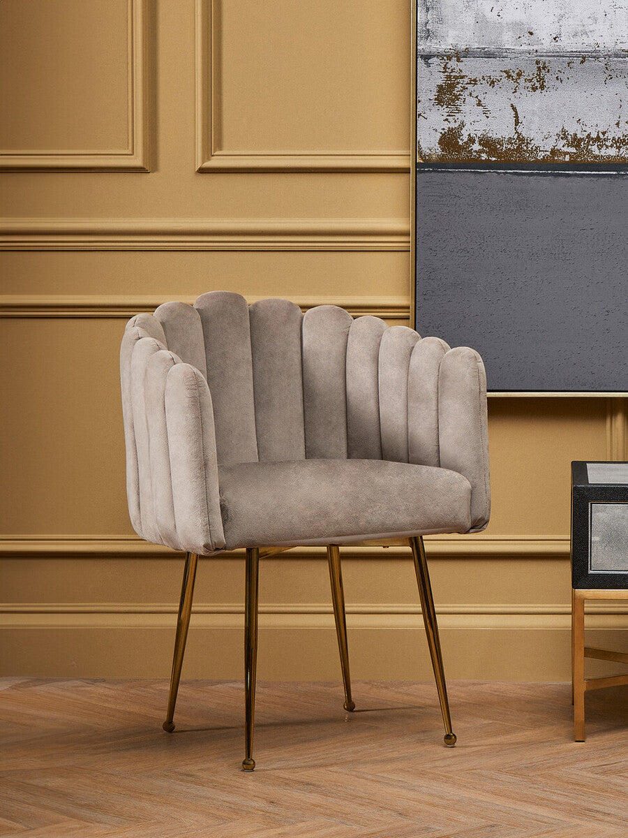 Bari Mink Velvet Scalloped Dining Chair