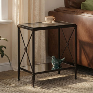 Axis Clear Glass 2 Tier Side Table with Black Finish Frame