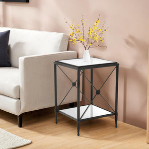 Axis Clear Glass 2 Tier Square Side Table with Black Finish Frame