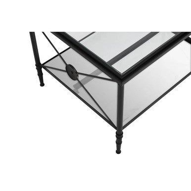 Black Finish Metal Frame Coffee Table with Two-Tier Glass Shelves and X-Shaped Sides Design, Axis