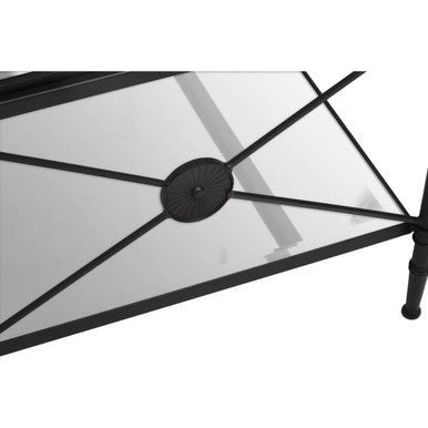 Black Finish Metal Frame Coffee Table with Two-Tier Glass Shelves and X-Shaped Sides Design, Axis
