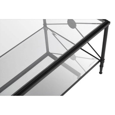 Black Finish Metal Frame Coffee Table with Two-Tier Glass Shelves and X-Shaped Sides Design, Axis