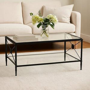 Axis Clear Glass 2 Tier Coffee Table with Black Finish Frame