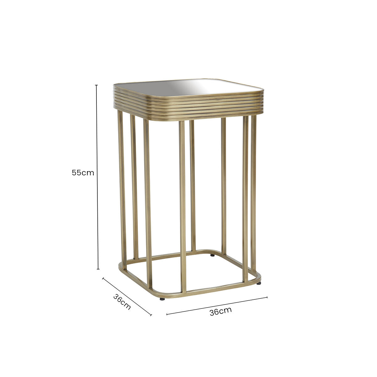 Gold Metal Side Table with Mirrored Top and Decorative Textured Edge, Ella