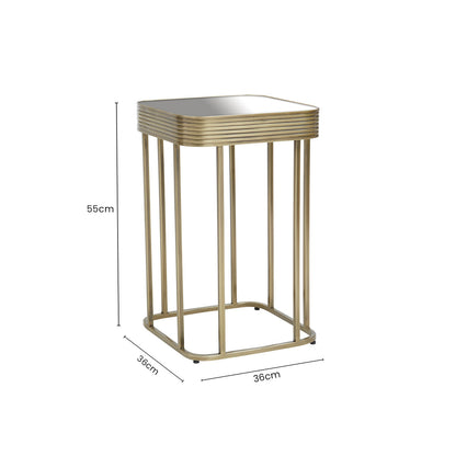 Gold Metal Side Table with Mirrored Top and Decorative Textured Edge, Ella