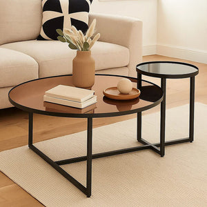 Smoked Mirror Top and Black Wooden Frame 2-Tier Coffee Table, Cercle