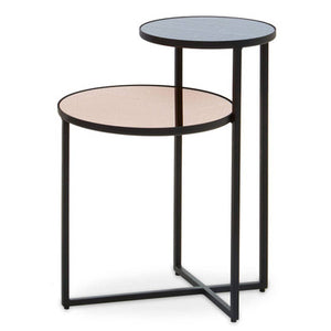 Cercle Smoked Mirror 2 Tier Side Table with Black Finish Frame