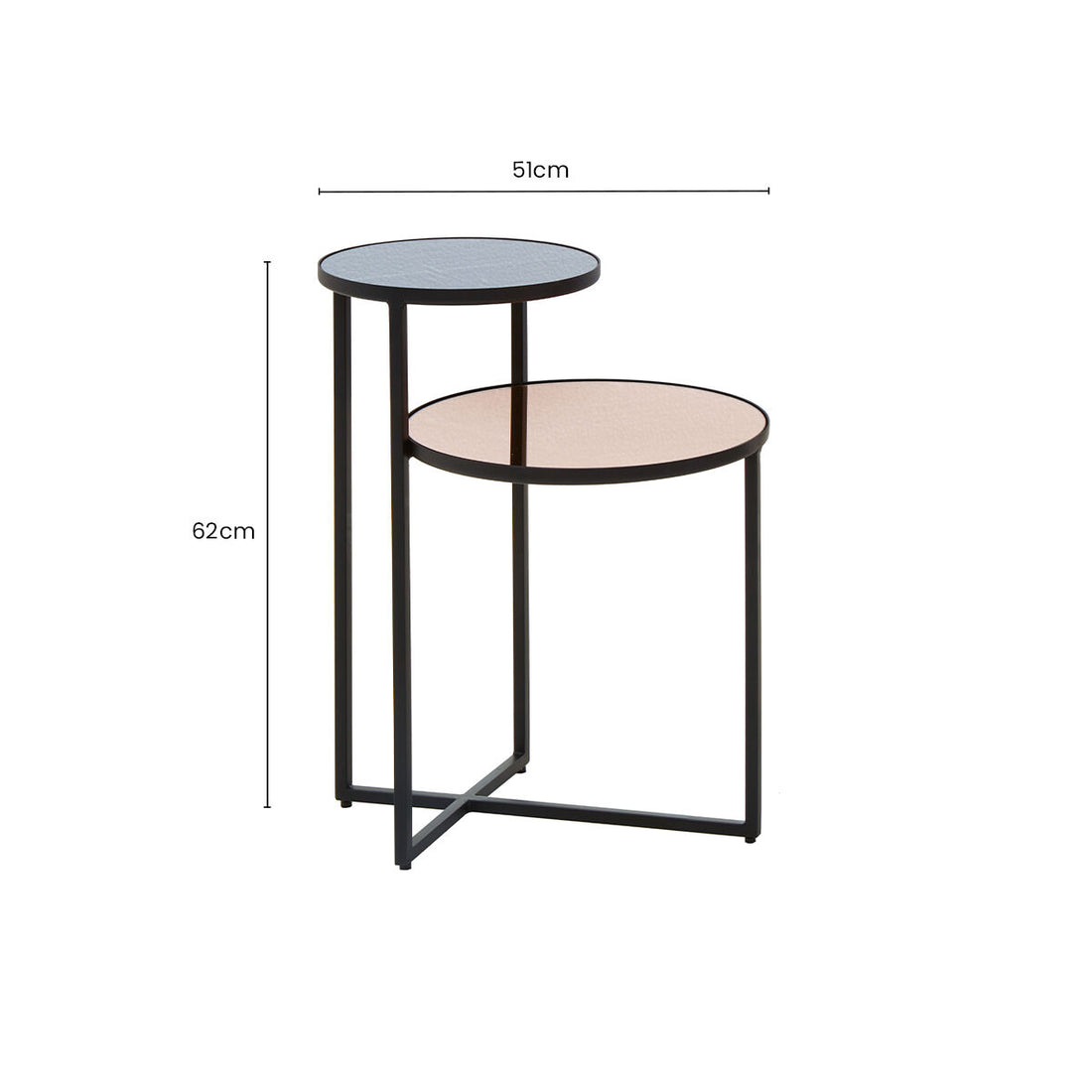 Smoked Mirror Top 2-Tier Side Table with Black Asymmetric Metal Frame, Cercle