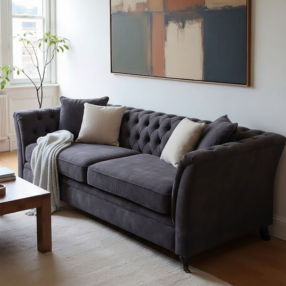 3 Seater Grey Velvet Sofa, Sabrina - Image 3