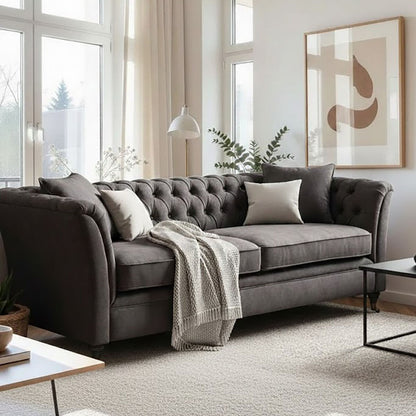 3 Seater Grey Velvet Sofa, Sabrina - Image 1