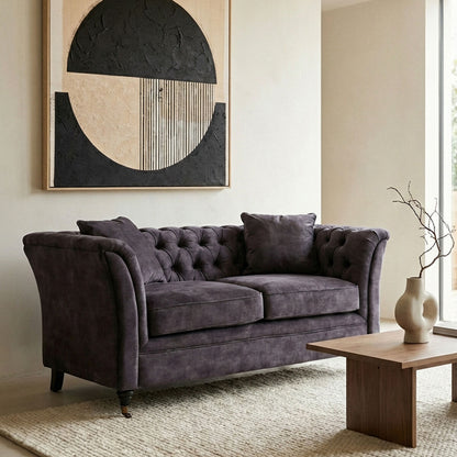 2 Seater Grey Velvet Sofa, Sabrina - Image 1
