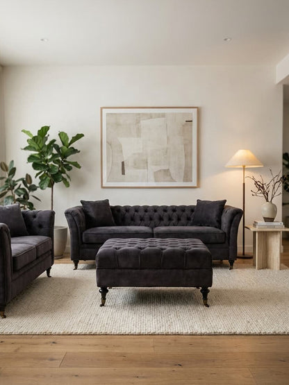 Grey Velvet Ottoman, Sabrina - Image 4