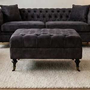 Sabrina Grey Velvet Ottoman with Wheels