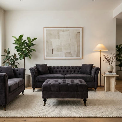 Grey Velvet Ottoman, Sabrina - Image 1