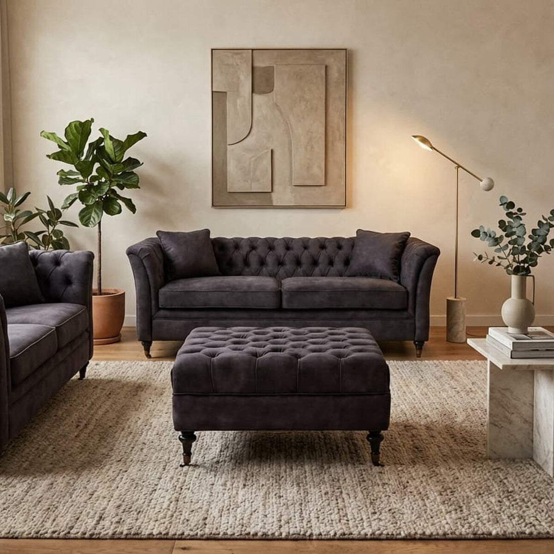 Grey Velvet Ottoman, Sabrina