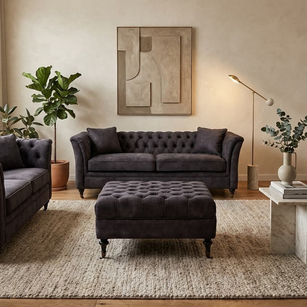 Grey Velvet Ottoman, Sabrina