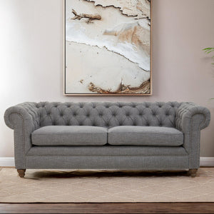 Stella Grey Linen 3 Seater Button Tufted Chesterfield Sofa