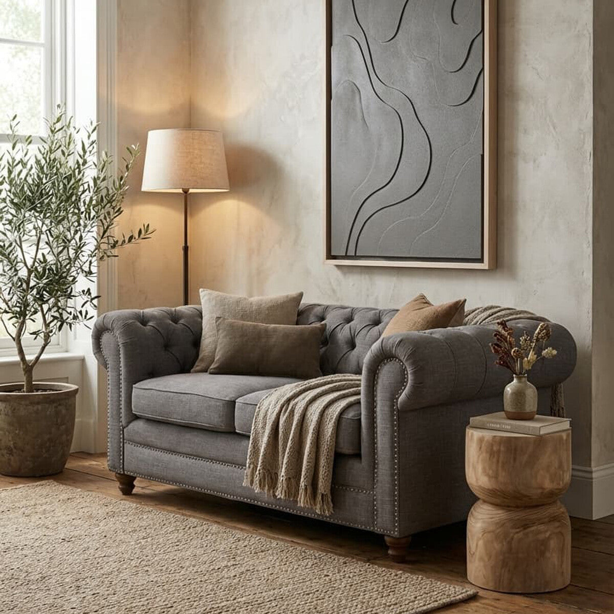 2 Seater Grey Linen Sofa, Stella - Image 8