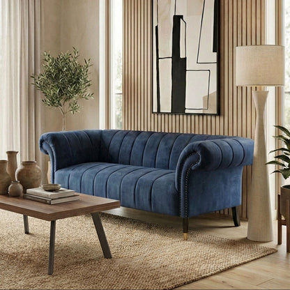 2 Seater Midnight Blue Velvet Sofa, Siena - Image 1