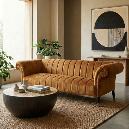 3 Seater Gold Velvet Sofa, Siena - Image 1