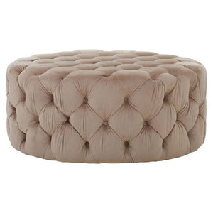 Suri Beige Velvet Tufted Round Ottoman Stool