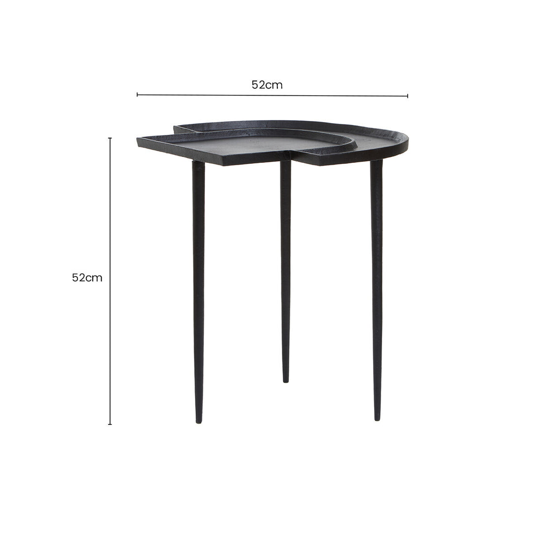 Black Nickel Metal Top Futuristic Abstract Side Table with Black Frame, Simbolo