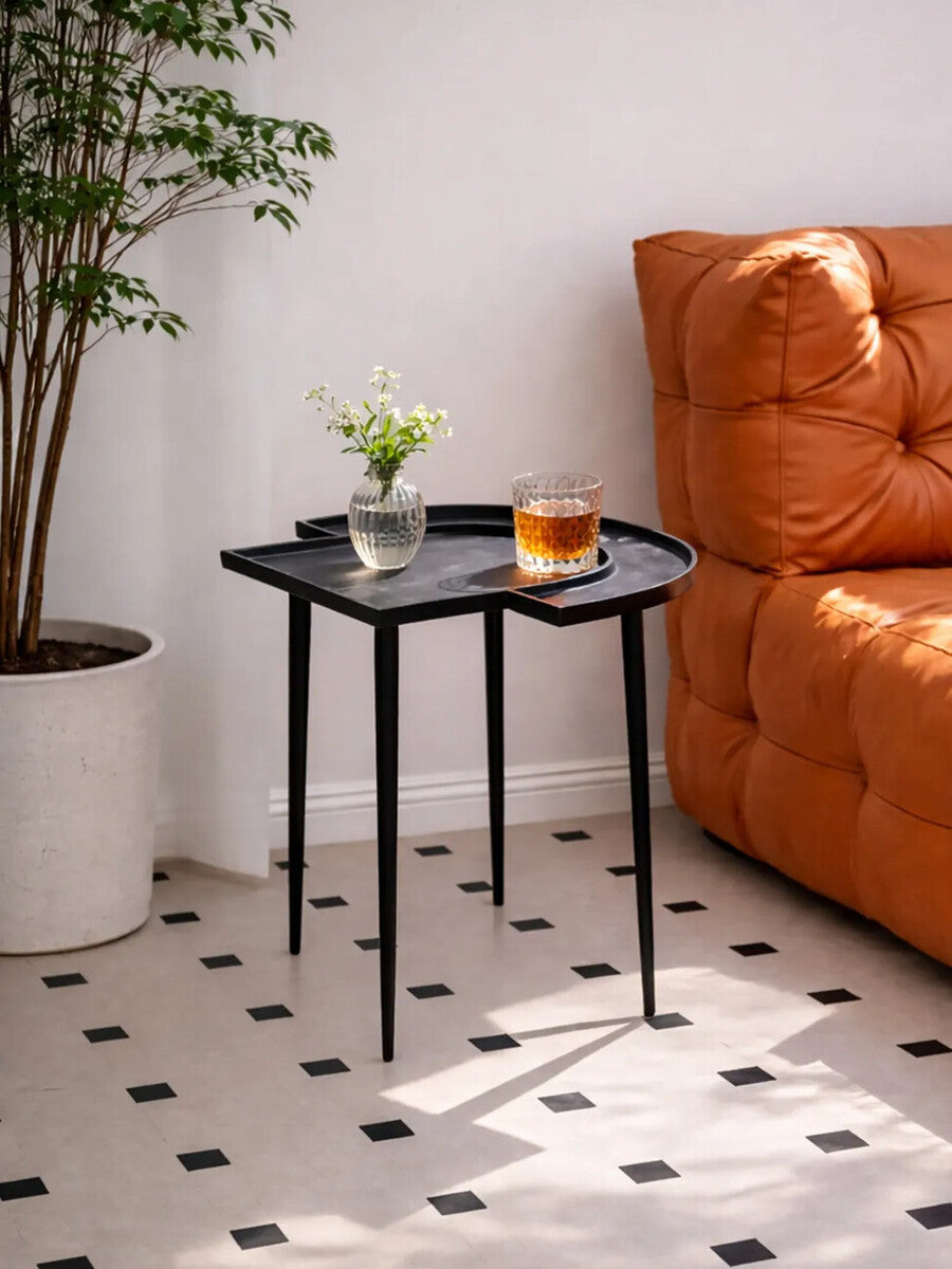 Black Nickel Metal Top Futuristic Abstract Side Table with Black Frame | Simbolo
