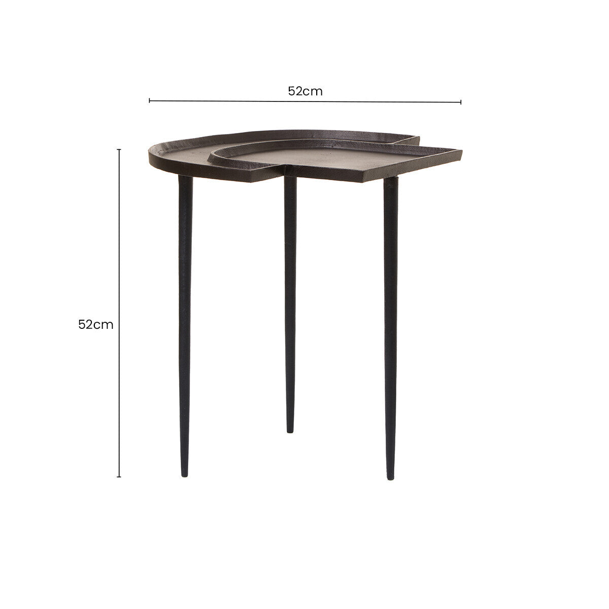 Brown Bronze Metal Top Abstract Side Table with Black Legs, Simbolo