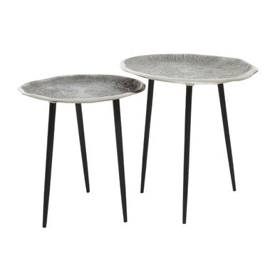 Silva Set Of Two Oak Effect Silver Top Side Tables