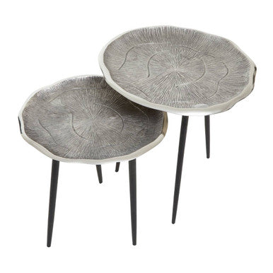 Silva Set Of Two Oak Effect Silver Top Side Tables