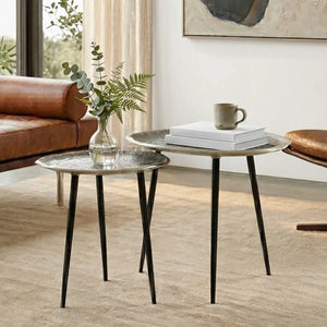 Silva Silver Finish Oak Effect Set of 2 Side Tables
