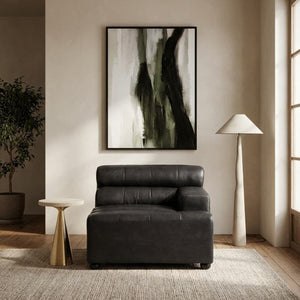 King Antique Black Leather Right Hand Modular Sofa Chair