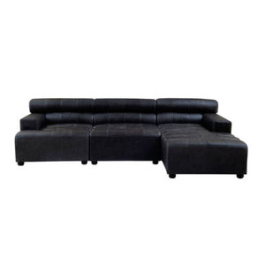 King Antique Black Right Arm Leather Modular Chaise Sofa