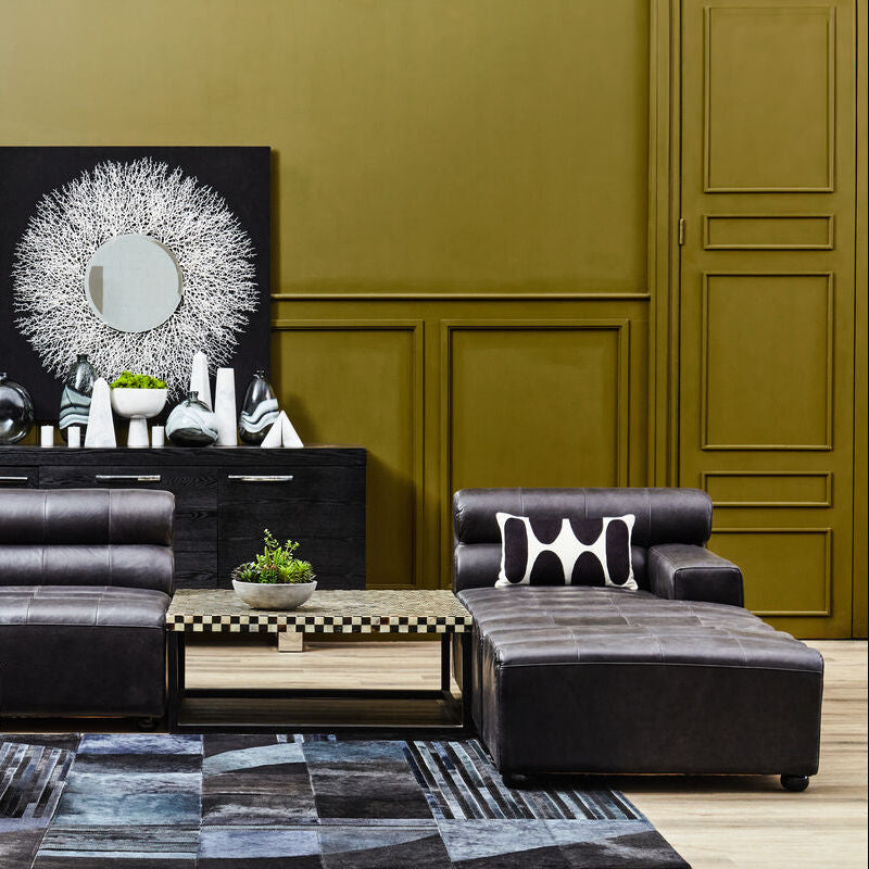 King Antique Black Right Arm Leather Modular Chaise Sofa