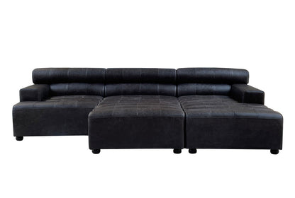Left Arm Antique Black Modular Leather Sofa, King