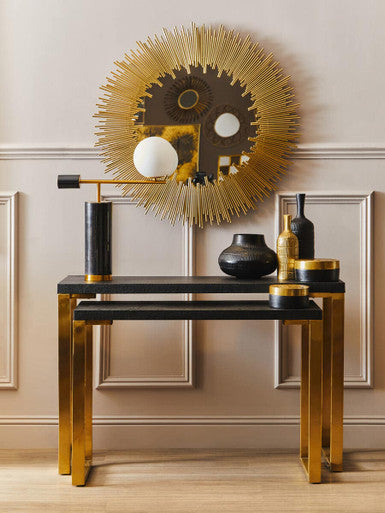 Cardoba Set Of Two Black Shagreen Top Console Tables
