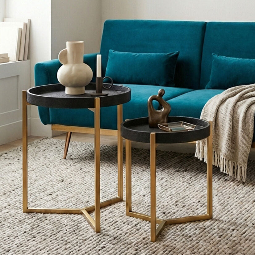 Cardoba Set Of Two Black Faux Shagreen Tray Tables - Image 1