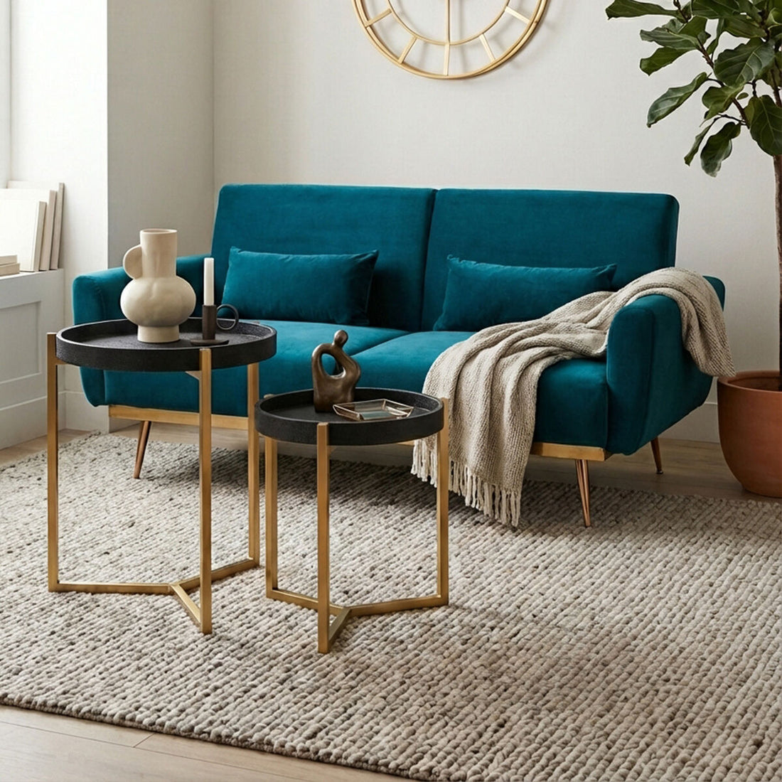 Cardoba Set Of Two Black Faux Shagreen Tray Tables - Image 3