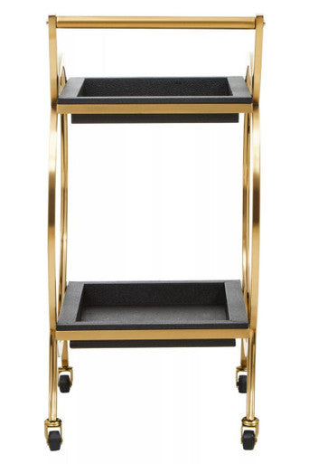 Cardoba Two Tier Black Faux Shagreen Serving Trolley - Image 3