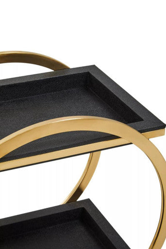 Cardoba Two Tier Black Faux Shagreen Serving Trolley - Image 4