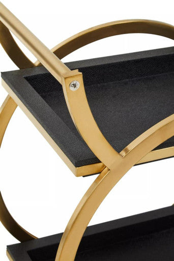 Cardoba Two Tier Black Faux Shagreen Serving Trolley - Image 5