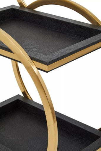 Cardoba Two Tier Black Faux Shagreen Serving Trolley - Image 6